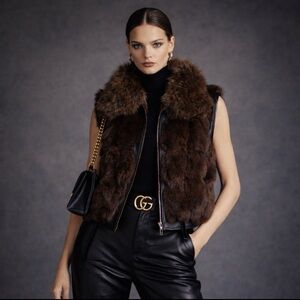 Real Fox Fur Vest Brown | Genuine Fox Head Fur | Dept Store Sample | S